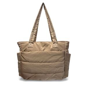 BAGSMART Puffy Tote Bag Taupe Quilted Travel Gym Work Laptop Shoulder Bag puffer